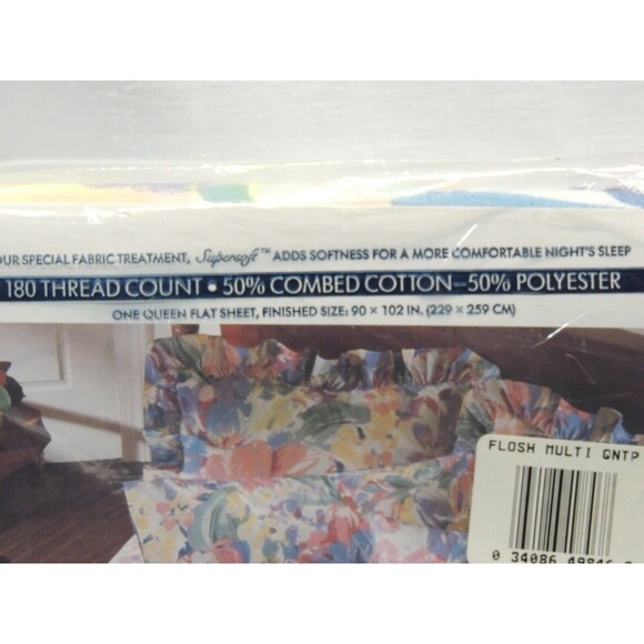 VTG 80s Wamsutta No-Iron Percale Queen Flat Sheet Watercolor Floral Pattern NIP - Picture 4 of 4
